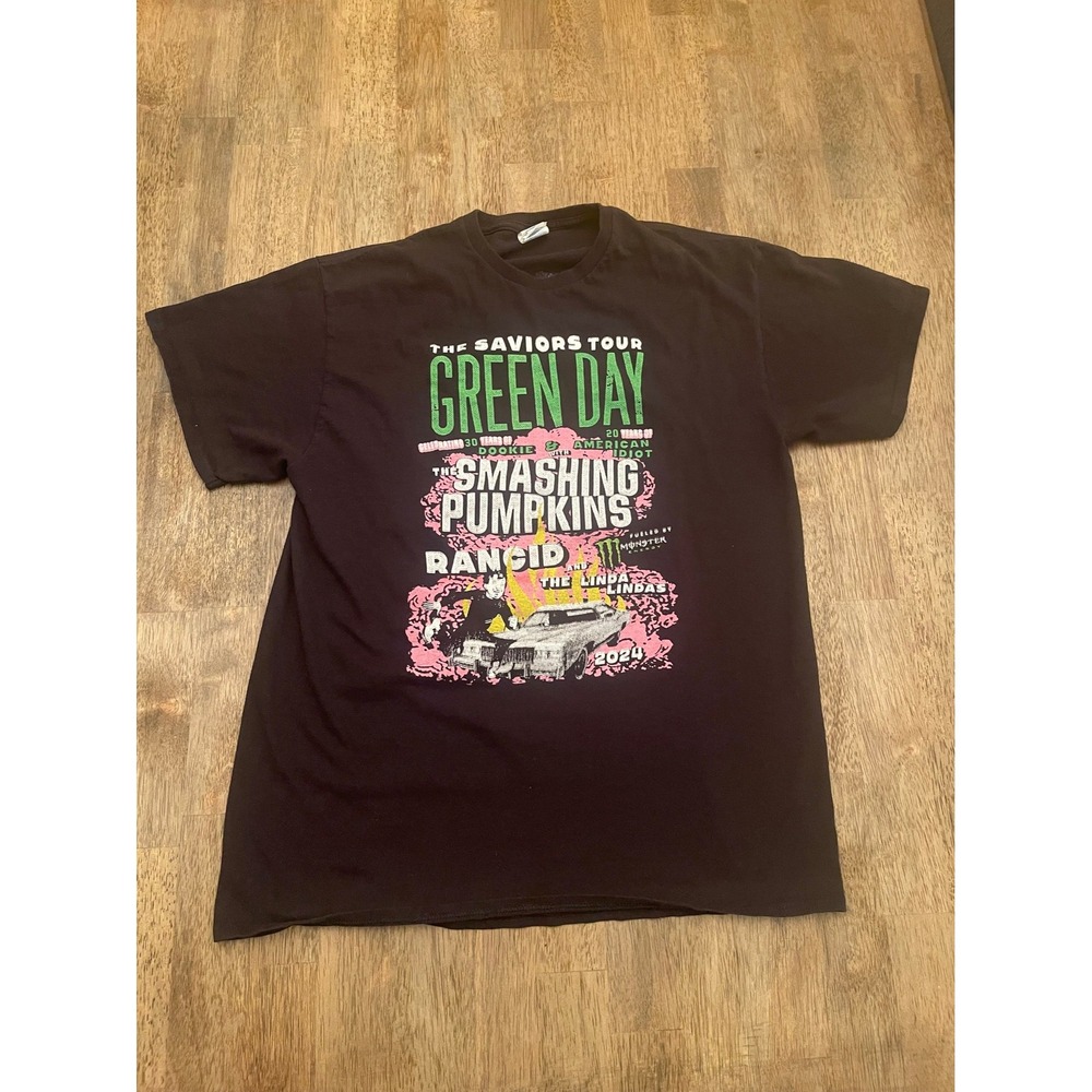 Green Day The Saviors Tour 2024 T-Shirt Smashing Pumpkins Rancid Black Mens L